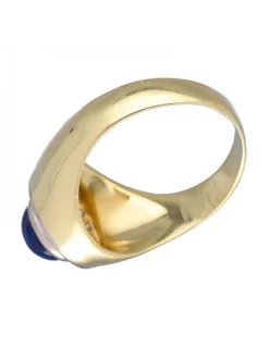 Anillo de Oro amarillo18K con diseño, Brillantes y Piedra azul sintética