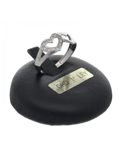 Anillo de oro blanco 18 K con diseño de dos corazones y circonitas
