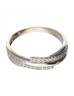 Anillo de oro blanco 18 K con diseño y circonitas