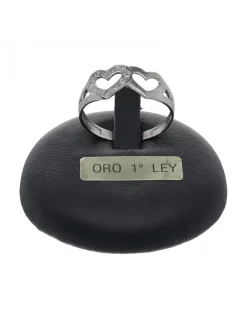 Anillo de oro blanco 18 K con diseño de dos corazones y circonitas