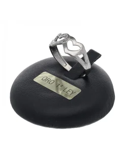 Anillo de oro blanco 18 K con diseño de dos corazones y circonitas