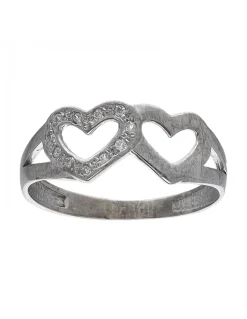 Anillo de oro blanco 18 K con diseño de dos corazones y circonitas