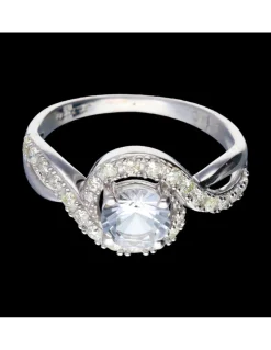 Anillo de oro blanco 18 kl con zirconita central y diamantes