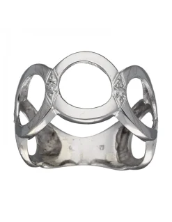Anillo de Oro blanco con diseño de aros huecos y Circonitas