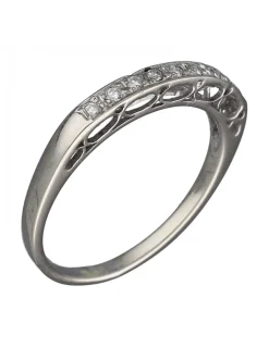 Anillo de Oro blanco con diseño Aniversario y fila de 9 Circonitas