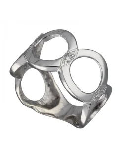 Anillo de Oro blanco con diseño de aros huecos y Circonitas