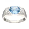 Anillo de Oro blanco 18K con diseño, Circonitas y Piedra Sintética azul