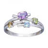 Anillo de Oro blanco 18K con diseño y Piedras sintéticas de colores