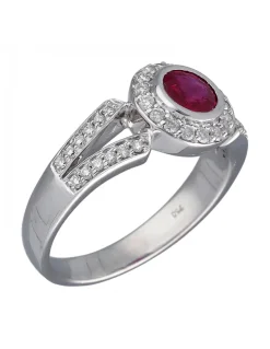 Anillo de Oro blanco 18K con diseño Rubí y Brillantes