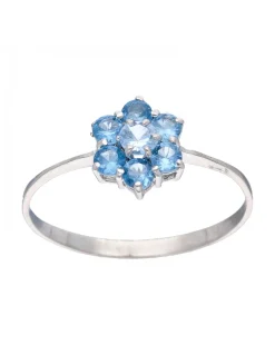 Anillo de oro blanco 18K con diseño y circonitas azules