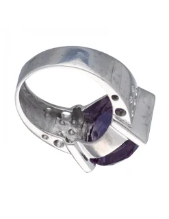Anillo de Oro blanco 18K con diseño, Amatista y brillantes
