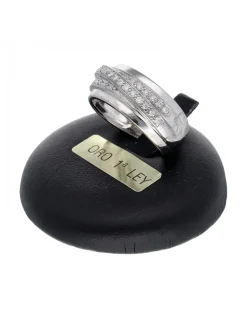 Anillo de oro blanco 18K con diseño y brillantes