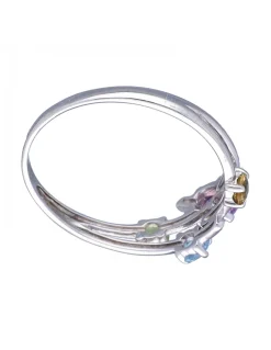 Anillo de Oro blanco 18K con diseño y Piedras sintéticas de colores