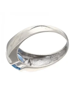 Anillo de Oro blanco 18K con diseño, Circonitas y Piedra Sintética azul