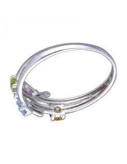 Anillo de Oro blanco 18K con diseño y Piedras sintéticas de colores