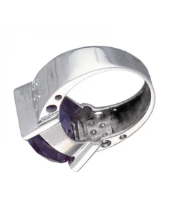 Anillo de Oro blanco 18K con diseño, Amatista y brillantes