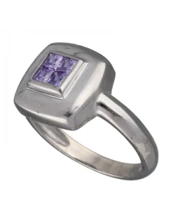 Anillo de Oro blanco 18K con diseño cuadrado y Piedras Sintéticas