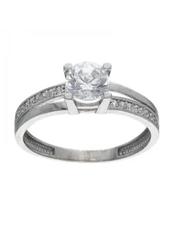 Anillo de oro blanco 18K con diseño y circonitas