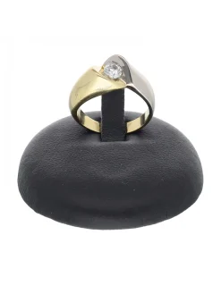 Anillo de oro blanco y amarillo 18 K con diseño y brillante