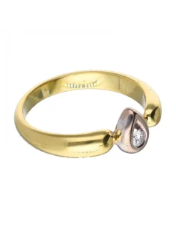 Anillo de Oro blanco y rosado 18K con diseño de gota y brillante