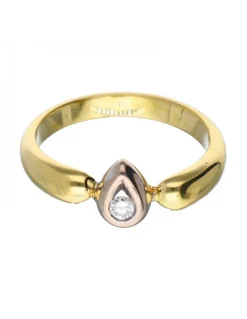 Anillo de Oro blanco y rosado 18K con diseño de gota y brillante