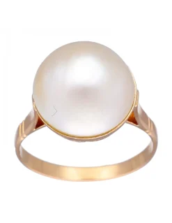 Anillo de Oro rosado Con diseño y Perla sintética