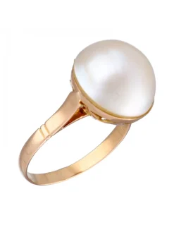 Anillo de Oro rosado Con diseño y Perla sintética