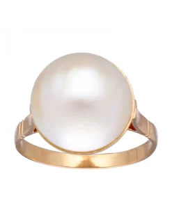 Anillo de Oro rosado Con diseño y Perla sintética
