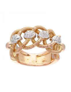 Anillo de Oro rosado 18K con diseño y Circonitas