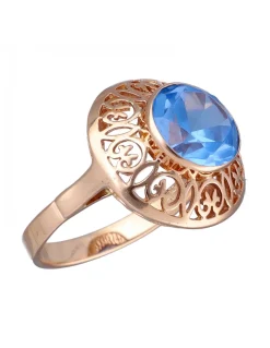 Anillo de Oro rosado 18K con diseño y Piedra Sintética azul