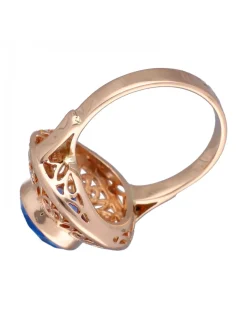 Anillo de Oro rosado 18K con diseño y Piedra Sintética azul