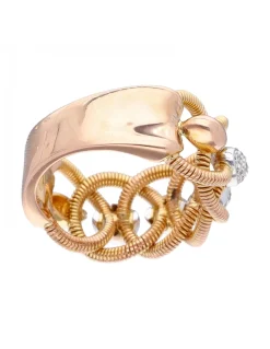 Anillo de Oro rosado 18K con diseño y Circonitas