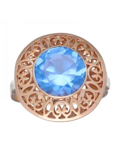Anillo de Oro rosado 18K con diseño y Piedra Sintética azul