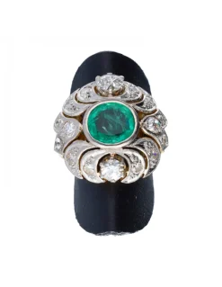 Anillo de oro y oro blanco 18 kl diamantes y esmeralda