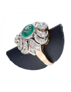 Anillo de oro y oro blanco 18 kl diamantes y esmeralda