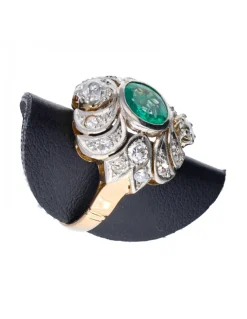 Anillo de oro y oro blanco 18 kl diamantes y esmeralda