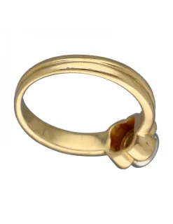 Anillo Solitario de Oro amarillo con diseño de Flor y Brillante