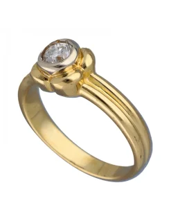 Anillo Solitario de Oro amarillo con diseño de Flor y Brillante