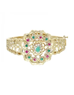 Brazalete de oro amarillo 18 Kl con diseño con piedras sintéticas