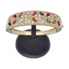 Brazalete rígido de oro amarillo 18 Kl con diseño y zirconitas de colores