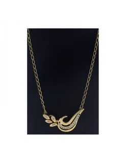 Cadena con colgante de Oro amarillo, con diseño de eslabones forzados, hojas y Circonitas
