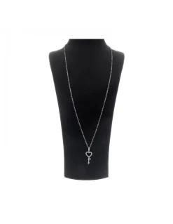 Cadena con colgante en oro blanco 18 K con diseño de llave y candado corazón