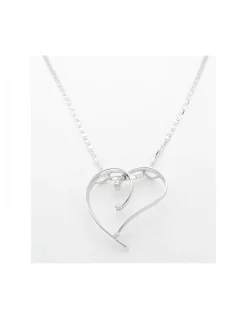 Cadena con diseño de eslabones, colgante en forma de corazón, Oro blanco 18K y Circonitas