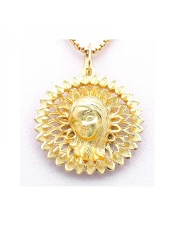 Cadena de Oro amarillo, con colgante religioso de la Virgen niña
