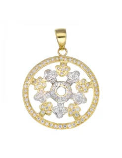 Colgante circular con diseño y zirconitas oro amarillo 18kl