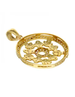 Colgante circular con diseño y zirconitas oro amarillo 18kl