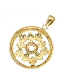 Colgante circular con diseño y zirconitas oro amarillo 18kl