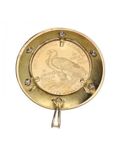 Colgante con moneda incrustada de 5 dólares de 1909 oro 18 K y brillantes