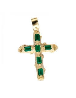 Colgante cruz con esmeraldas oro amarillo 18kl