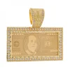 Colgante de Oro amarillo 18K con diseño rectangular, Billete de 100 Dólares y Circonitas
